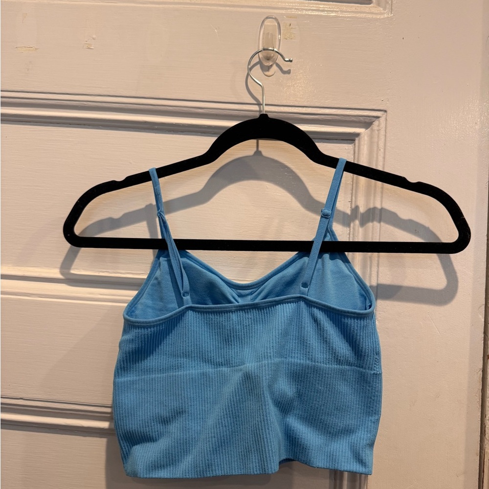 Blue Ribbed Crop Top - Picture 2 of 4